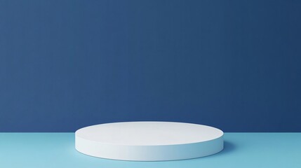 Floating White Podium on a Blue Background with Soft Shadows