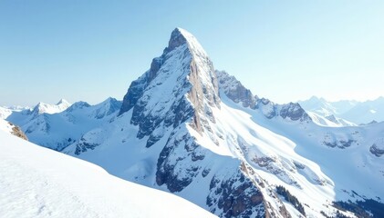 Obraz premium Snow-covered mountain peak, pristine white backdrop, peak, rocks