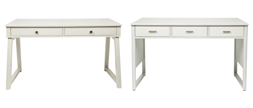 Pair of modern desks with drawers and sleek design isolated with transparent background