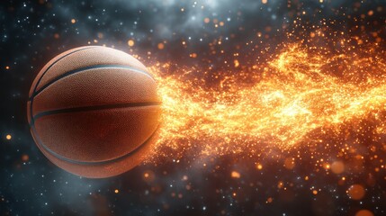 Obraz premium Fiery basketball soaring through smoke