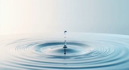 Water Drop with Ripples and Splash on Light Blue Background - Cosmetic Product Advertising Banner Design