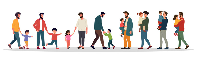 Father and sons characters vector illustration set
