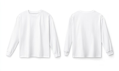 Blank white long sleeve t-shirt mockup.  Front and back views