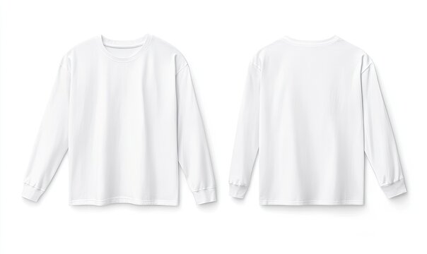 Blank white long sleeve t-shirt mockup.  Front and back views