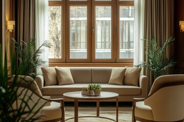 Zone interior couch and armchairs near window