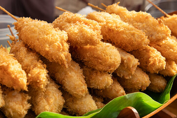 fried shrimp in batter as a background.