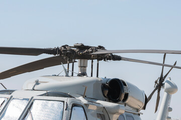 Helicopter rotor blades on technology background