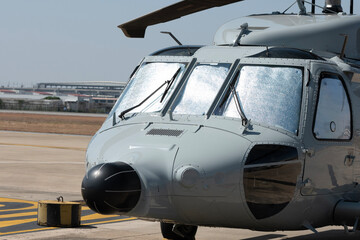 Helicopter rotor blades on technology background