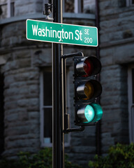 vintage traffic light with sign