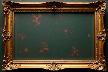 Ornate gilded frame, golden ratio, aged wood texture, metal, border