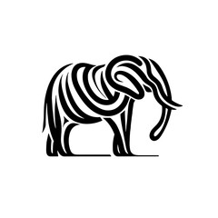 Obraz premium Stylized elephant line art, black and white, logo or wildlife symbol, with copy space