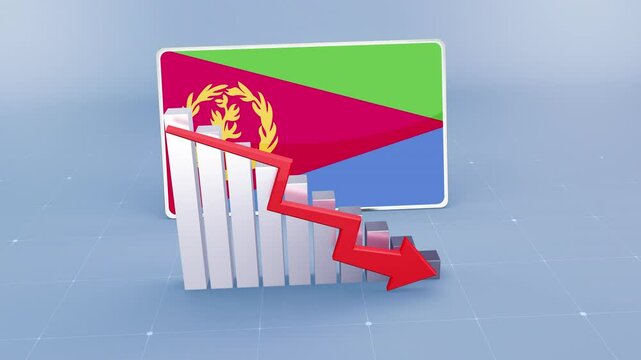 Eritrea Country Flag and Bar Chart Graph Showing Decreasing Values a Red Arrow Economic Crisis Concept. Flag of the Eritrea