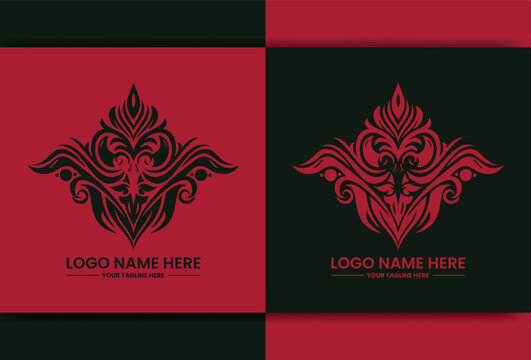 abstract red logo with floral ornament
