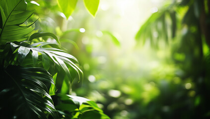 Obraz premium Lush Green Tropical Leaves with Sunlight