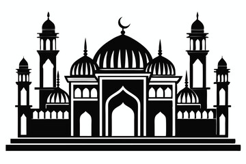 Mosque Silhouette with Crescent Moon