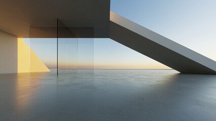 3d illustration of abstract minimal architecture background, geometric architectural with chrome or metallic arch design
