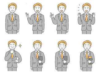 男性スーツを着た若い男性のベクターイラストセット