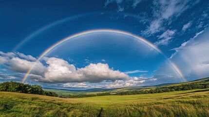 Obraz premium Double Rainbow Over Fields