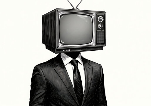 Tv head man in suit concept art for media influence and control theme