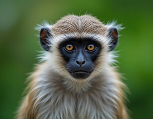 Obraz premium Intense Stare Monkey Portrait Against Blurred Green Background