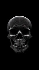 Geometric skull illusion in striking monochrome on a black backdrop