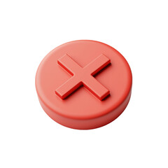 Obraz premium Bright red circular button with an X symbol conveying the idea of cancellation or rejection in a minimalist design