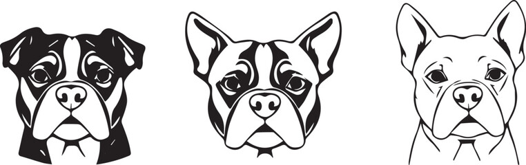 A set of Pit Bulls. Hand drawn vector illustration