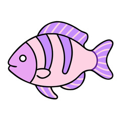 Cute Cartoon Pink and Purple Striped Fish vector 