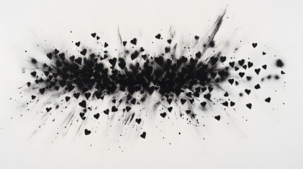 Fototapeta premium Charcoal Drawing of Fireworks Made from Black Hearts on White Background