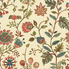 Indian kalamkari Oriental Ornamental Seamless Pattern 7. Mughal Ornamental Art