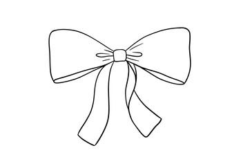 Coquette bow outline vector illustration isolated on white, doodle ribbon
