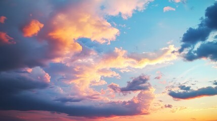 Obraz premium Colorful Sunset Cloudscape, Dramatic Sky, Atmospheric Beauty, Perfect for Background