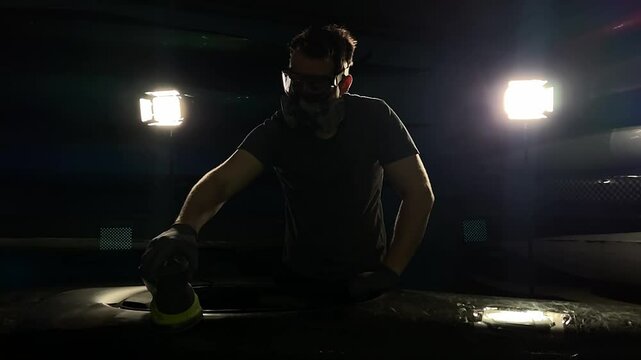hand power tool.working with fiberglass.slow motion.high quality 4K footage