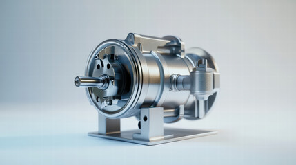 Industrial Machinery: A meticulously crafted chrome machine, a symbol of industry and innovation, poised against a clean, modern backdrop.