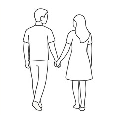 Couple holding hands walking in minimal line drawing