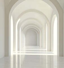 Naklejka premium 3D rendering of a white background with long arches and light coming from the window