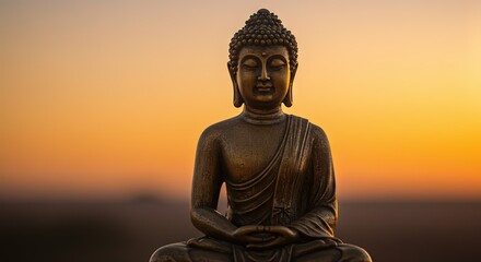 Fototapeta premium Serene Buddha Statue at Sunset: A Symbol of Peace and Enlightenment