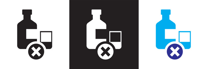 No alcohol icon. Vector  for websites, mobile interfaces, presentations,  banner, visual branding etc. Vector illustration. isolated on white and black background. EPS 10