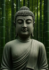 Serene Buddha Statue in Bamboo Forest