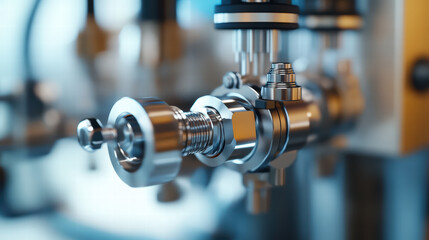 Fototapeta premium Artisan Machine Component: A detailed, close-up shot highlights the gleaming, intricate components of a meticulously crafted artisan machine. This image is a study in precision.