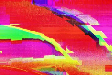 Glitch art pattern in neon pink, green, yellow with distorted lines. Retro 80s, Y2K style, vibrant glitch effect. Digital art, modern backgrounds, creative banner, futuristic visuals.