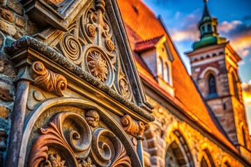 Obraz premium Architectural Elegance: A stunning composition of an ornate building with intricate details, capturing the essence of heritage, bathed in warm light.