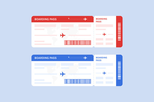 Airline Boarding Pass Vector Red & Blue Flight Ticket Template for Travel Design