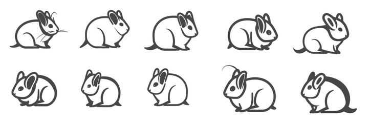 Rabbit line vector collection. Outline bunny set