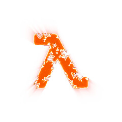 Burning icon lambda on transparent background. Looks like burnt paper