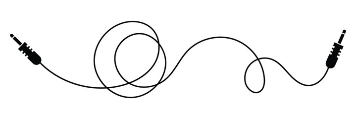 Audio Cable Icon, Plug Wire ,Audio cable with jack socket. isolated on white and black background. Vector illustration. 