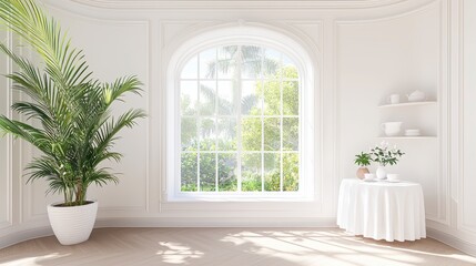 Naklejka premium Serene Room With Palm and Window