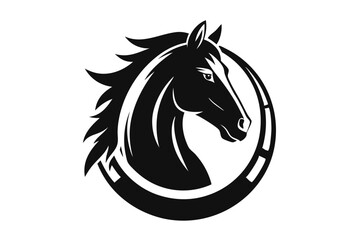 Sleek Black Horse Head Emblem with Horseshoe 
