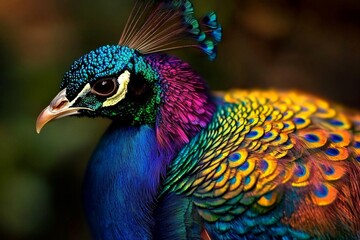 Obraz premium The iridescent beauty of a peacock's feathers captivates the eye.