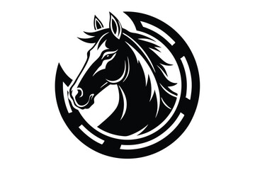 Bold Horse Head Silhouette Inside Circular Emblem 